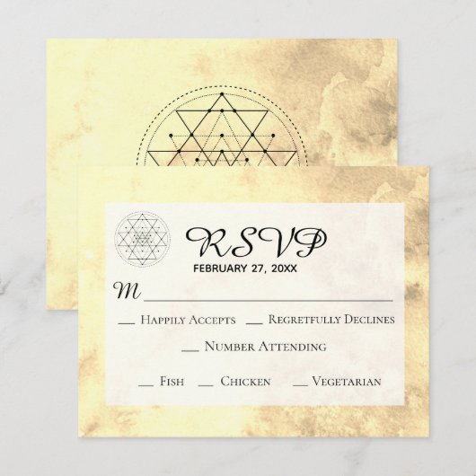 ** Gouden Geel Heilige Geometrie Waterverf bruilof RSVP Kaartje (Voorkant / Achterkant)