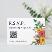 Gouden Geel Marine Blauw Boho Bruiloft QR Online RSVP Kaartje (Staand voorkant)