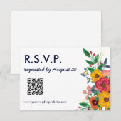 Gouden Geel Marine Blauw Boho Bruiloft QR Online RSVP Kaartje (Voorkant / Achterkant)