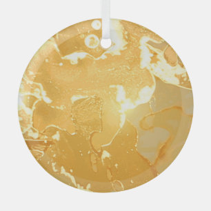 Gouden Geel Marmeren Inktpatroon Glas Ornament