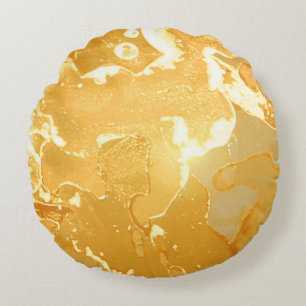 Gouden Geel Marmeren Inktpatroon Rond Kussen
