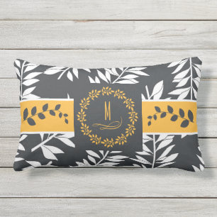 Gouden Geel met Charcoal Grey Monogram Buitenkussen