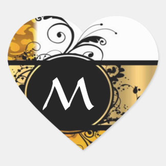 Gouden geel monogram patroon hart sticker