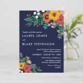 Gouden Geel Navy Blauw Boheems Boeket Kaart (Staand voorkant)