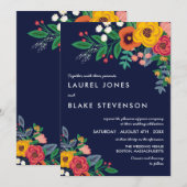 Gouden Geel Navy Blauw Boheems Boeket Kaart (Voorkant / Achterkant)