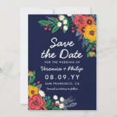 Gouden Geel Navy Blauw Boheems Boeket Save The Date (Voorkant)