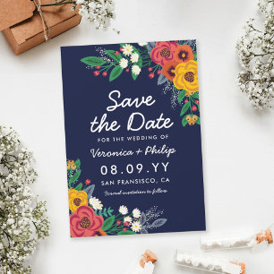 Gouden Geel Navy Blauw Boheems Boeket Save The Date