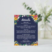 Gouden Geel Navy Blauw Boho Boeket Details Informatiekaartje (Staand voorkant)