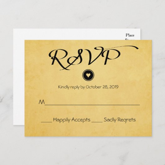  Gouden Geel RSVP Wedding Party Reactie Uitnodiging Briefkaart (Voorkant / Achterkant)