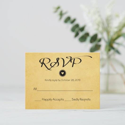  Gouden Geel RSVP Wedding Party Reactie Uitnodiging Briefkaart (Staand voorkant)