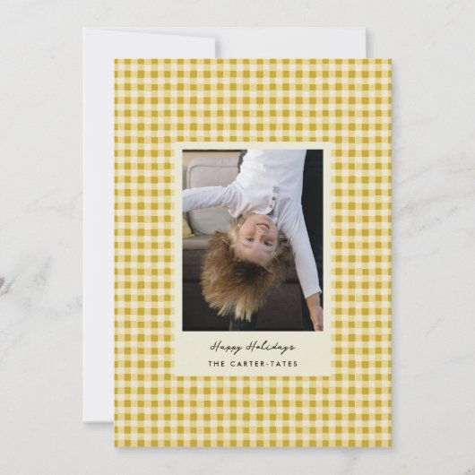Gouden Geel Speelse Hand-Drawn Geruite Foto Feestdagenkaart (Voorkant)