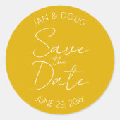 Gouden Geel Stileerde Trouwen Save the Date Ronde Sticker (Voorkant)