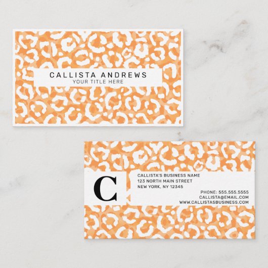 Gouden Geel Wit Luipaard Dierenprint Monogram Visitekaartje (Voorkant / Achterkant)