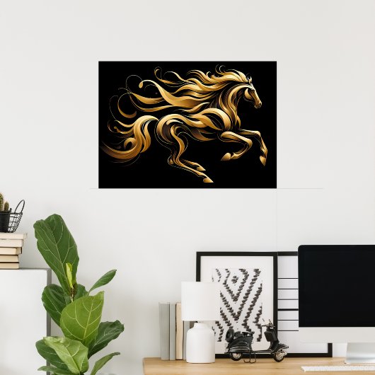 Gouden Geest – Abstract Paard in Beweging Poster (Thuiskantoor)