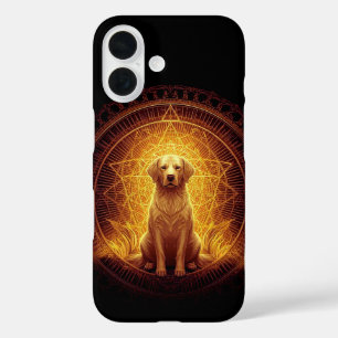 Gouden Geest Hond binnen Heilige Geometrie iPhone 16 Hoesje