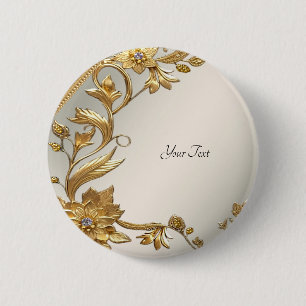 Gouden gegolfde bladeren bloemknop ronde button 5,7 cm