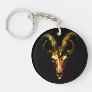 Gouden Gehoornde Schedel - Donkere Kunst Sleutelhanger