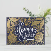 Gouden geïllustreerde Pasen-foto kaart (Staand voorkant)