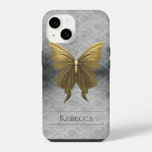 Gouden Gejuweelde Vlinder Damast iPhone 14 Hoesje