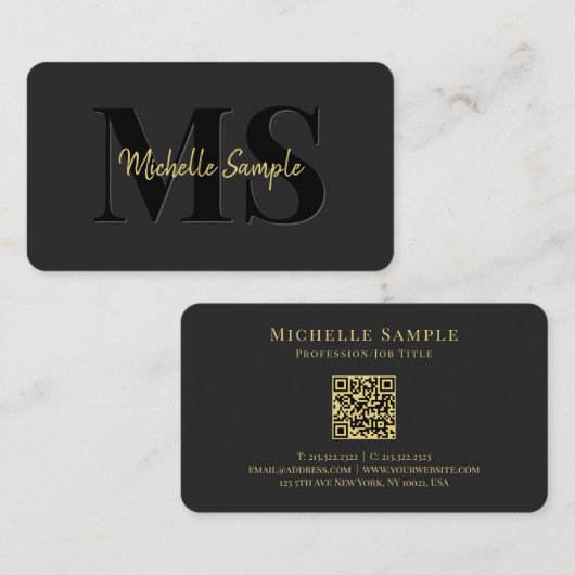 Gouden gekalligrafeerde tekstnaam QR-codescript Lu Visitekaartje (Voorkant / Achterkant)