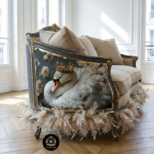 Gouden gekroonde zwaan met bloemen Decoupage Tissuepapier