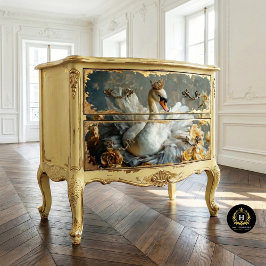 Gouden gekroonde zwaan met gele bloemen Decoupage Tissuepapier