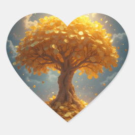 gouden geldboom gouden munten hartvormig hart sticker