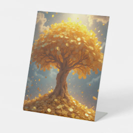 Gouden geldboom Gouden munten Reclamebord Met Voetstuk