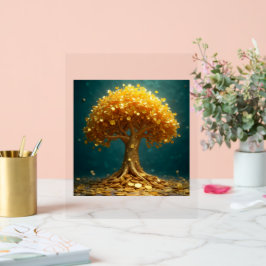 Gouden geldboom goudmunten geld dinero blij acryl bord