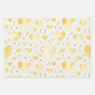 Gouden Gele Aquarel & Glitter Harten Inpakpapier Vel