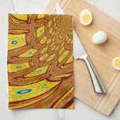 Gouden Gele Baseball Handschoen Art Print Theedoek (Quarter Fold)