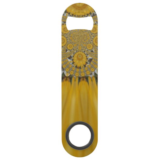 Gouden Gele Bloem Patroon Design Art Speed Flessenopener (Voorkant)