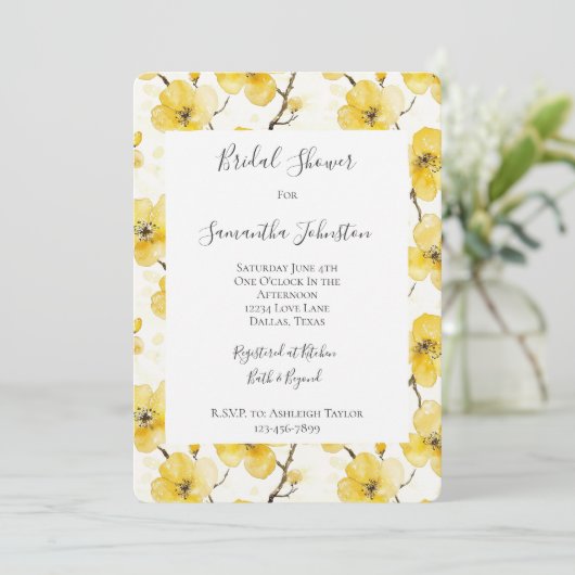 Gouden Gele Bloemen Bruidsfeest Kaart (Staand voorkant)
