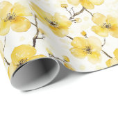 Gouden Gele Bloemen Bruiloftsfeest Cadeaupapier (Rol Hoek)