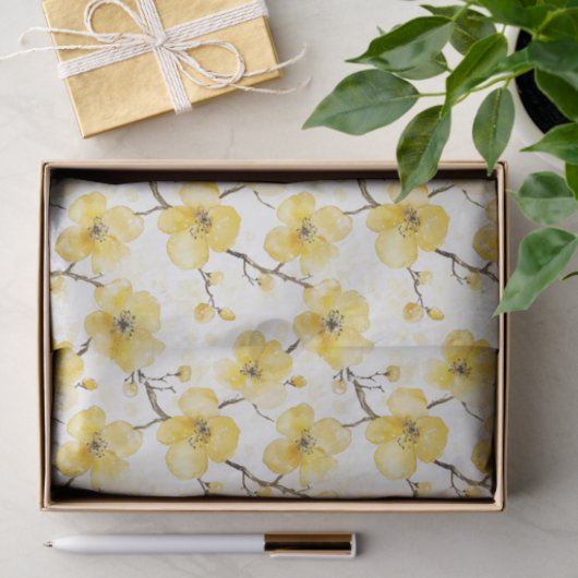 Gouden Gele Bloemen Bruiloftsfeest Tissuepapier (Geschenk)