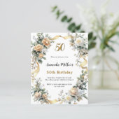 Gouden gele bloemen lint verjaardagsuitnodiging (Staand voorkant)