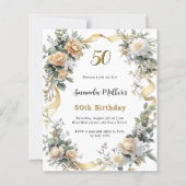 Gouden gele bloemen lint verjaardagsuitnodiging (Voorkant)