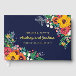 Gouden Gele Bloemen Navy Boho Gouden Bruiloft Gastenboek