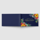 Gouden Gele Bloemen Navy Boho Gouden Bruiloft Gastenboek (Volledig)