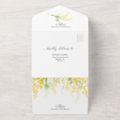 Gouden Gele Bloemen Trouwdetails QR Code RSVP All In One Uitnodiging (Buitenkant)