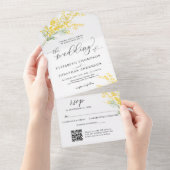 Gouden Gele Bloemen Trouwdetails QR Code RSVP All In One Uitnodiging (Afscheurbaar)