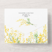 Gouden Gele Bloemen Trouwdetails QR Code RSVP All In One Uitnodiging (Achterkant)