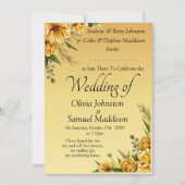 Gouden Gele Bloemen Trouwsuite Kaart (Voorkant)