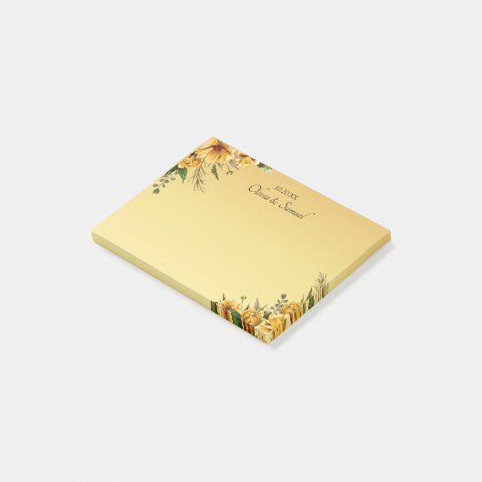 Gouden Gele Bloemen Trouwsuite Post-it® Notes (Schuin)