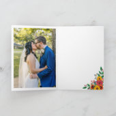 Gouden Gele Boho Bloemen Trouwfoto Bedankkaart (Binnen)
