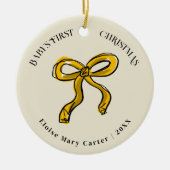 Gouden Gele Boog Baby's Eerste Kerstmis Foto Keramisch Ornament (Voorkant)