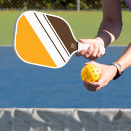 Gouden Gele Cacao Bruin Witte Racing Stripes Pickleball Paddle