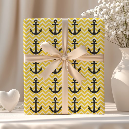 Gouden Gele Chevron Anker Cadeaupapier
