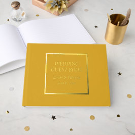 Gouden Gele Eenvoudige Gestileerde Lettertype Huwe Gastenboek