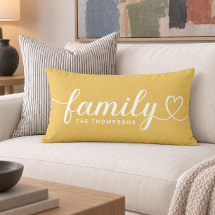 Gouden Gele Familie Hart Script Monogram Kussen